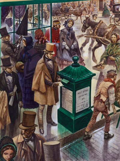 Posting a Letter in Post Office Letter Box No 1 in London in 1855 by Peter Jackson